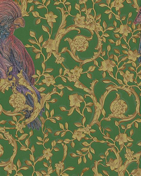 versace barocco birds wallpaper|Barocco Birds Print Wallpaper Green .